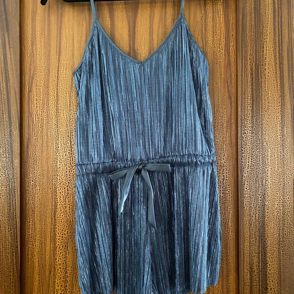 Blue Pleated Sleeveless romper sparkly